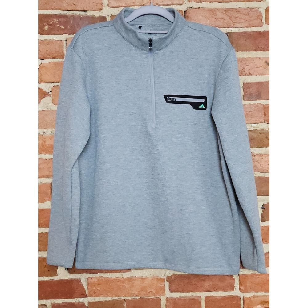adidas Golf Sweater Men Medium Gray Mock Neck Zip Pocket Performance Quarter Zip